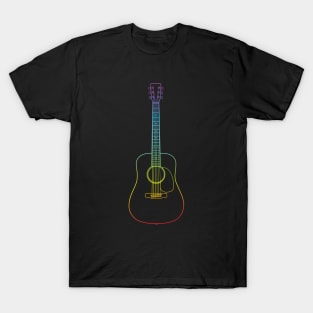 Dreadnought Style Acoustic Guitar Colorful Outline T-Shirt